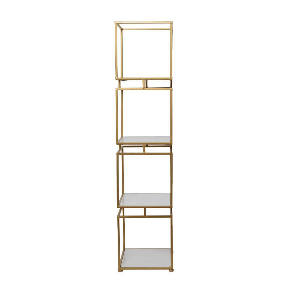 Litton Lane Metal Stationary Gold Cube Shelving Unit with 4 Marble Shelves 040244