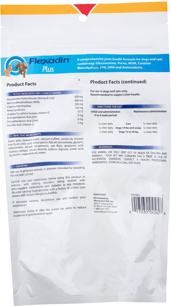 Vetoquinol Flexadin Plus Soft Chews Joint Supplement for Cats and Dogs