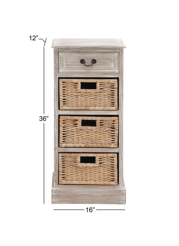 DecMode Country Cottage Small Natural Wicker and Gray Wood Chest with 4 Drawers, 16