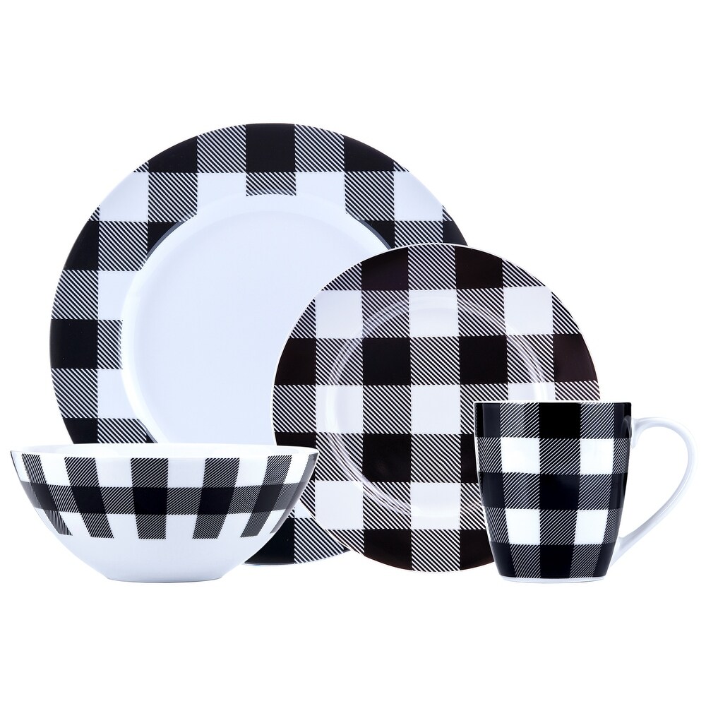Dinnerset 16PC Buffalo Plaid White/Black   11\