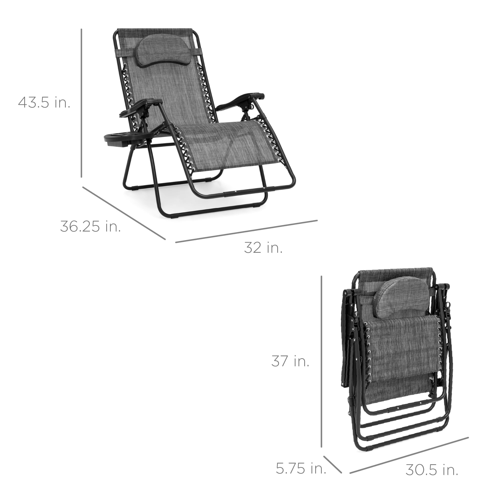 Best Choice Products Oversized Zero Gravity Chair, Folding Outdoor Patio Lounge Recliner w/ Cup Holder - Gray