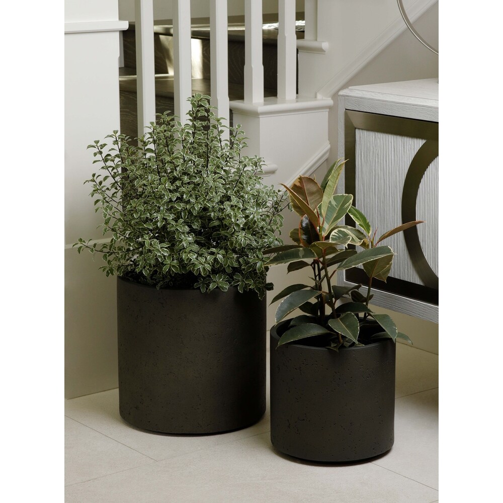 Indoor/Outdoor Large Nordic Minimalist Fiberstone Lightweight Round Cylinder Planter Pot  19 15 12inch Cement Finish