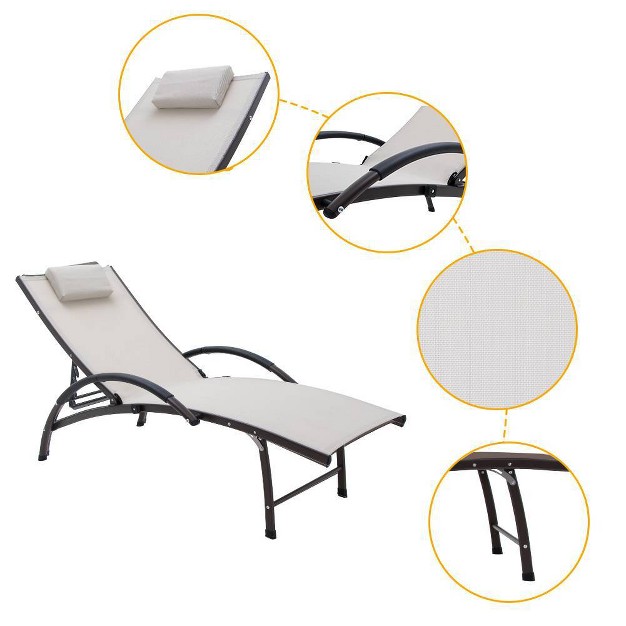 Outdoor Five Position Adjustable Chaise Lounge Chair Tan Crestlive Products