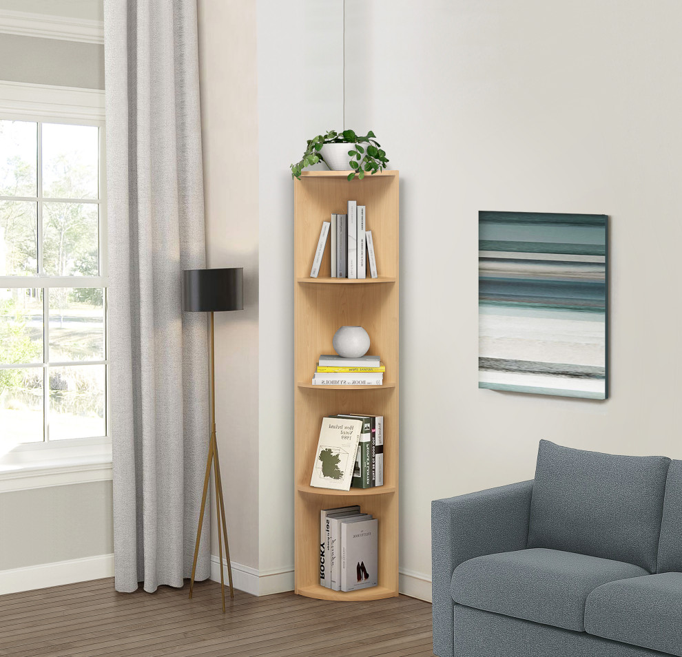 Direct 4 Tier Storage Shelves Corner Bookcase  Wood  Contemporary   Transitional   Bookcases   by Pilaster Designs  Houzz