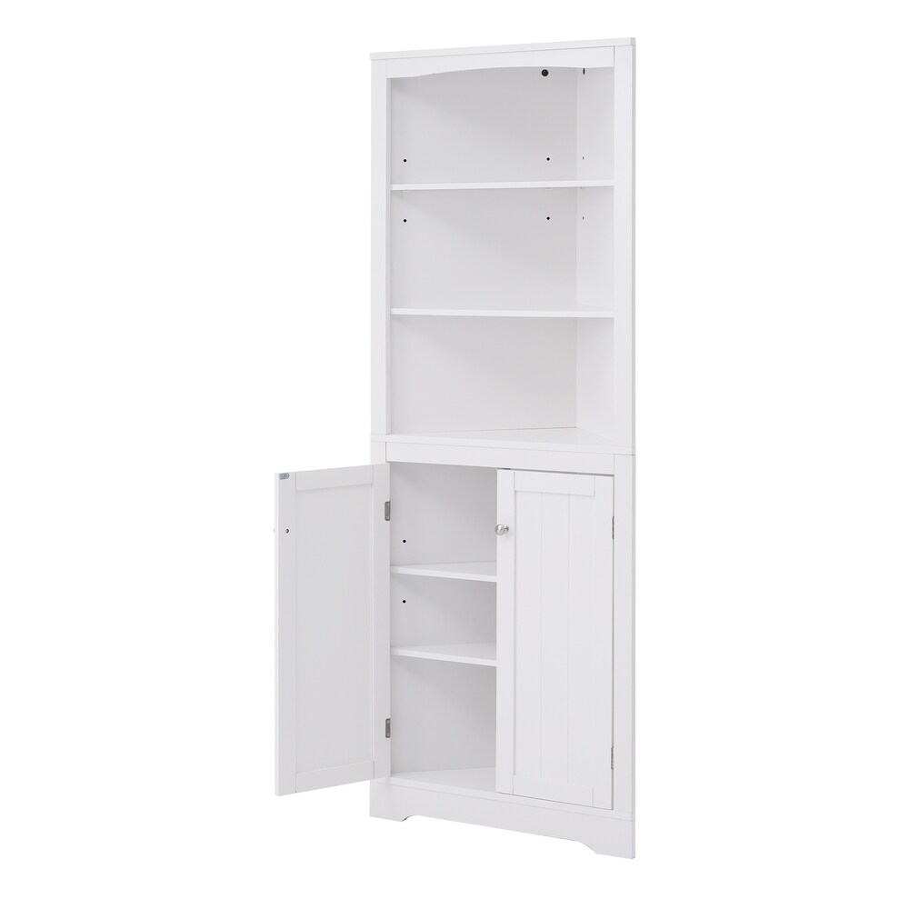 Bathroom Storage Corner Cabinet with Adjustable Shelves and Doors  Multi Functional Tall Storage Cabinet