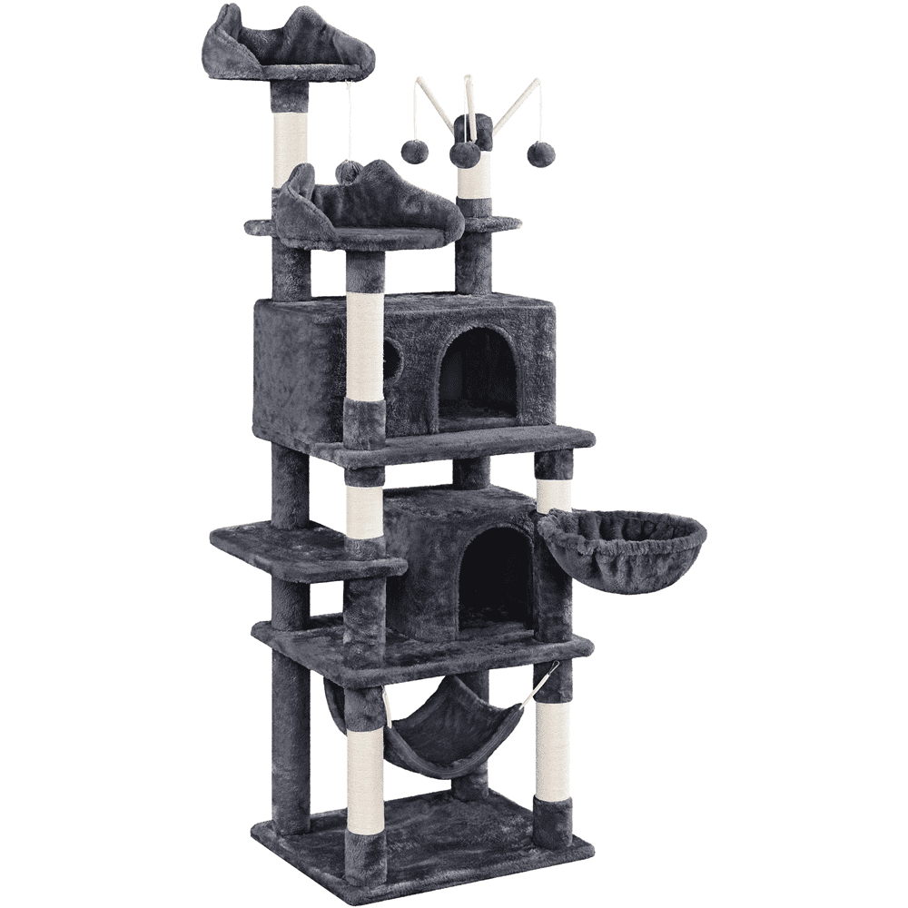 Easyfashion 67'' H Multi-Level Cat Tree Cat Tower with Condos， Dark Gray