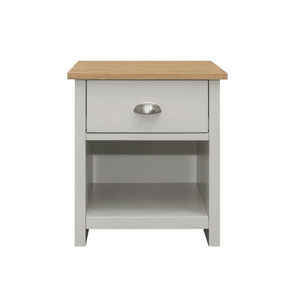 Oak Wooden Gray Solid 1-Drawer Nightstand Side Table