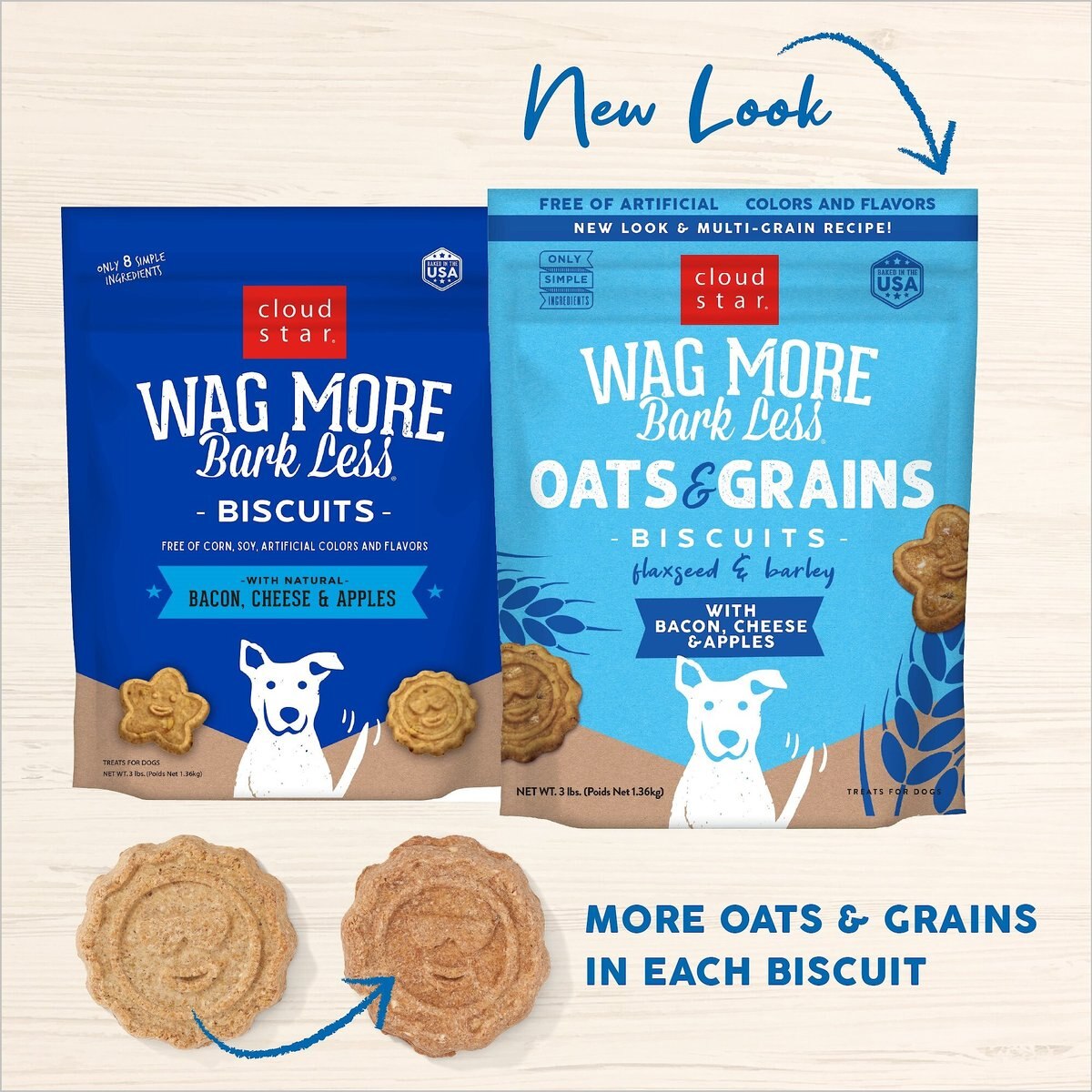 Cloud Star Wag More Bark Less Oats and Grains Biscuits with Bacon， Cheese and Apples Dog Treats