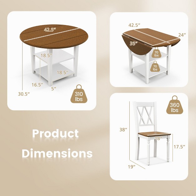 Tangkula 5 Piece Round Dining Kitchen Set W Drop Leaf Dining Table Folded amp 4 Chairs