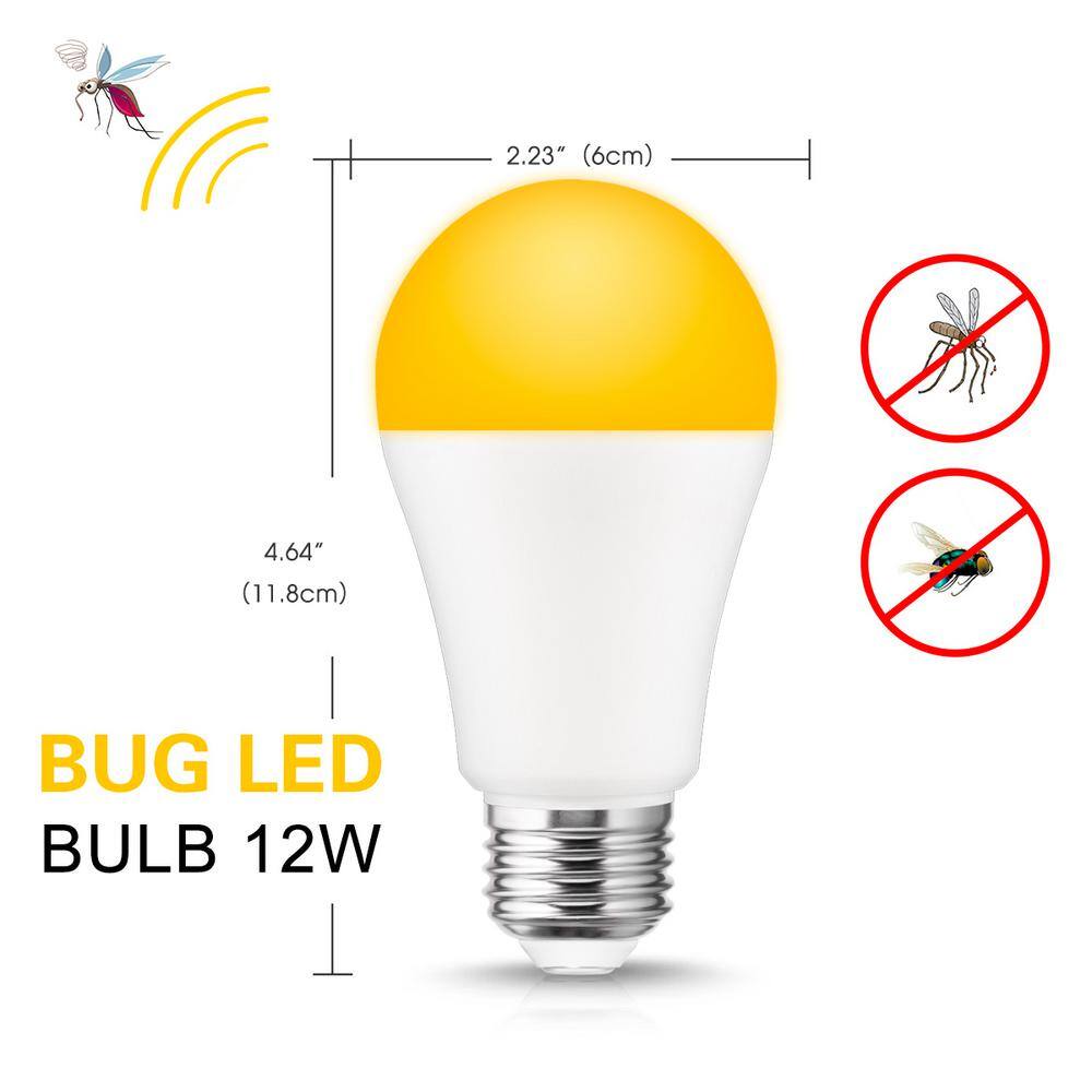 YANSUN 12-Watt 100-Watt Equivalent A19 Dusk to Dawn LED Bug Light Bulb E26 Base in Yellow-Colored 2000K (2-Pack) H-XP01507W5E26-4