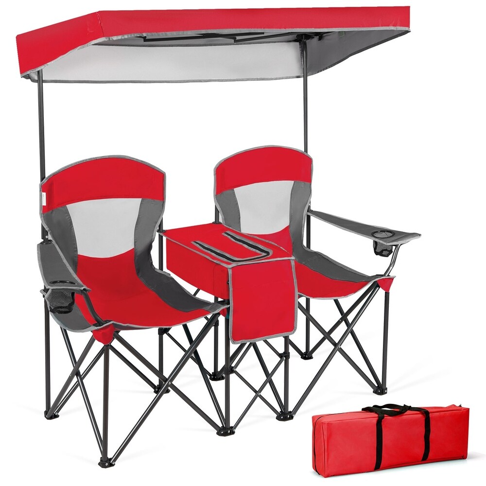 Portable Folding Camping Canopy Chairs with Cup Holder for 2 Person