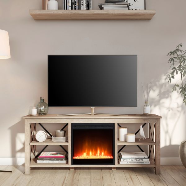 Sawyer Rectangular TV Stand with Crystal Fireplace for TV's up to 65