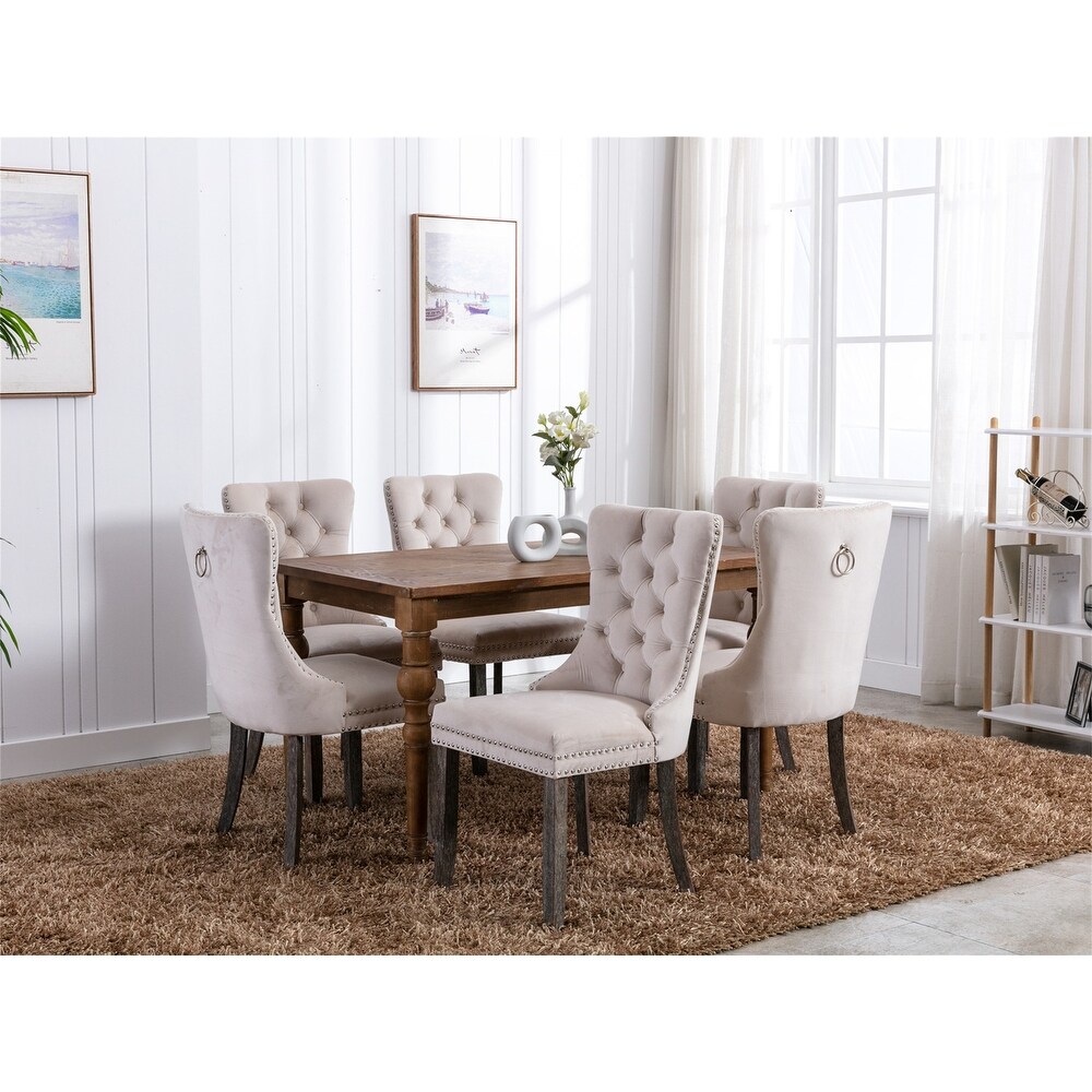 Clihome 2 Pcs Set Modern Tufted Solid Wood Velvet Dining Chair