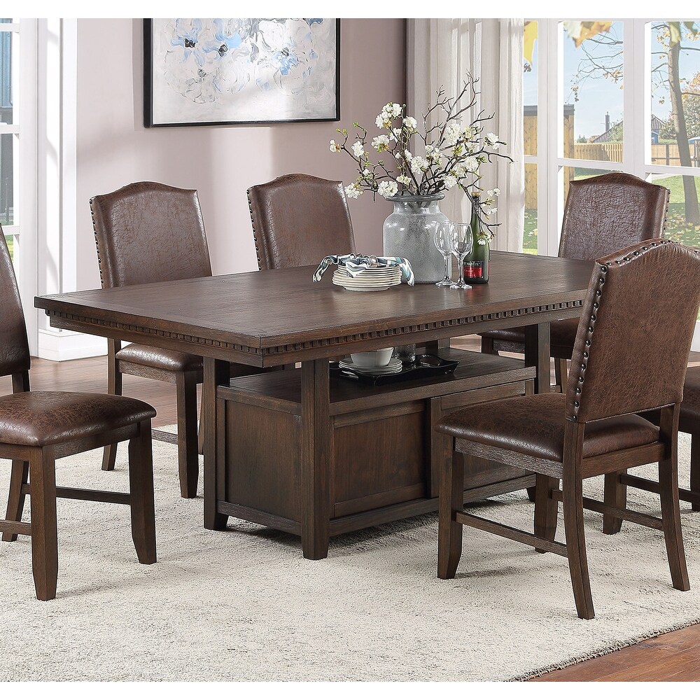 Pine Wood Dining Table with Storage in Brown