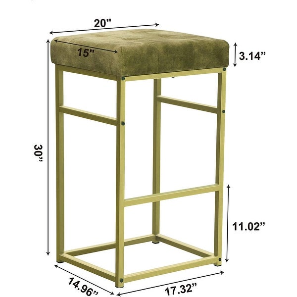 30 Inch Backless Metal Barstool with Beige/Green Velvet Seat-Set of 2