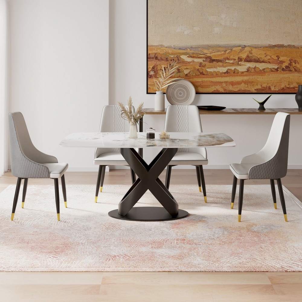 Marble Dining Table  Slate Panel with Metal Pedestal