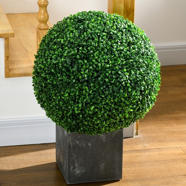 HOMCOM Set of 2 19.75 Inch Artificial Ball Boxwood Topiary Trees Balls，Indoor Outdoor Fake Plants for Home