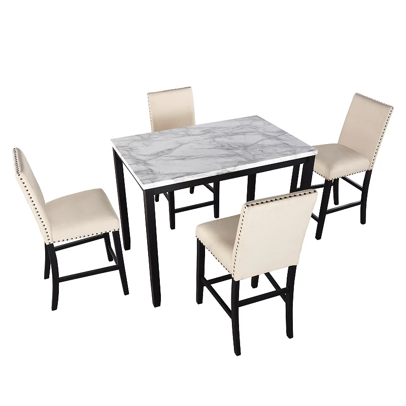 Merax 5 Piece Counter Height Faux Marble Modern Dining Set