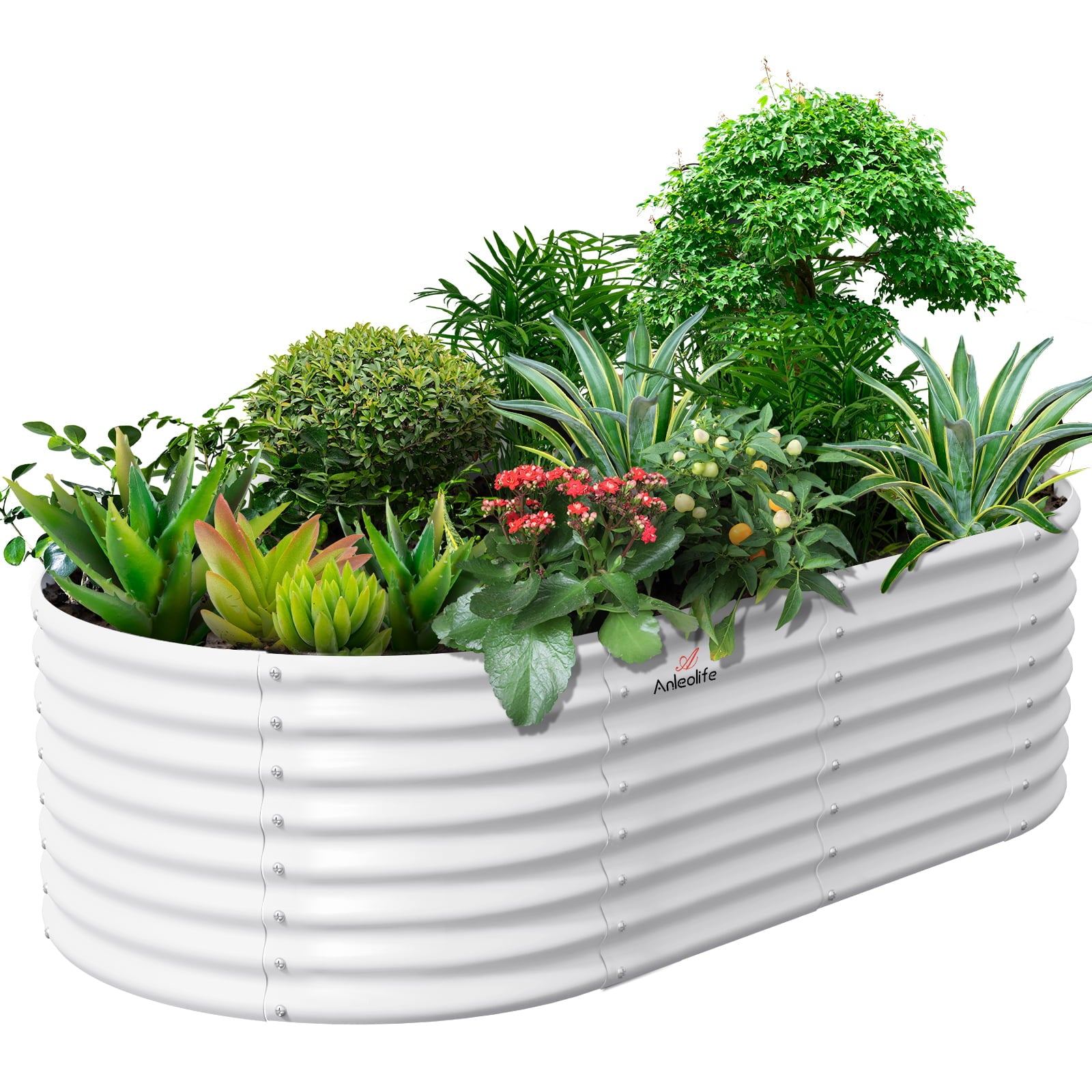 8X4X2 ft Galvanized Raised Garden Bed, Oval Above Ground Modular Metal Planter Boxes Outdoor for Vegetables Flowers Herbs, Anti-Rust & Easy-Setup, Antique White