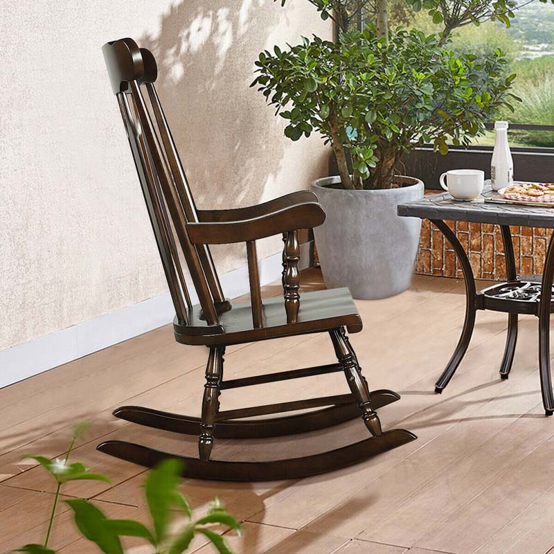 Solid Wood Glossy Finish Rocking Chair, Indoor & Outdoor Rocker for Porch Patio Backyard