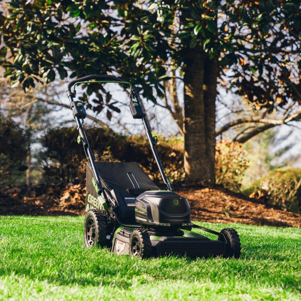 Green Machine GMSM6200 62V Brushless 22 in. Electric Cordless Battery Self- Propelled Lawn Mower with 2 4.0 Ah Batteries and Charger