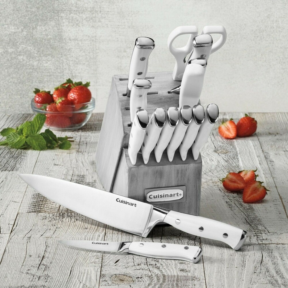 Cuisinart Forged Triple Rivet Collection 15 Piece Cutlery Block Set  White/Grey   5.62 x 10 x 14.5 inches