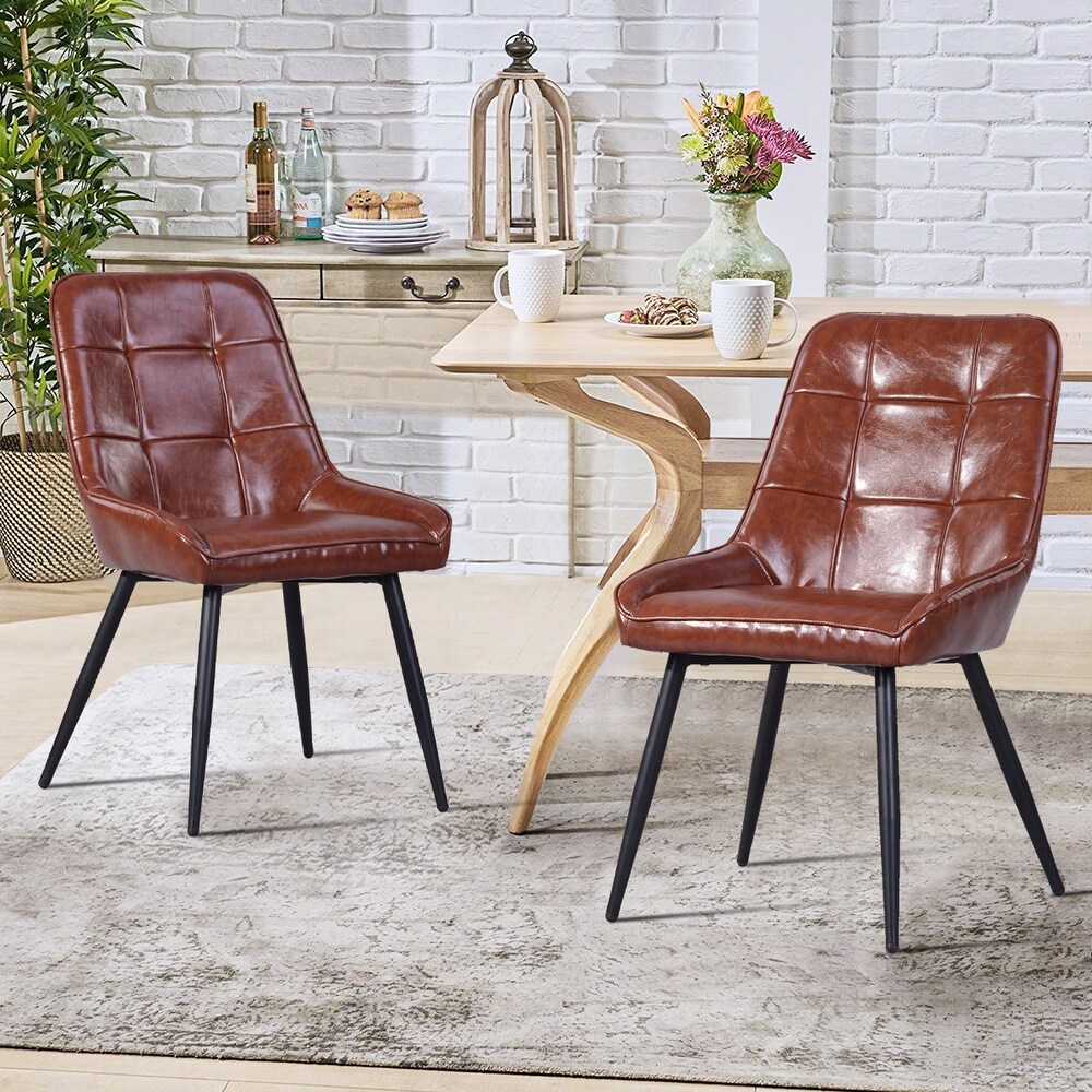 Homy Casa Modern Upholstered Faux Leather Side Chair (Set of 2)