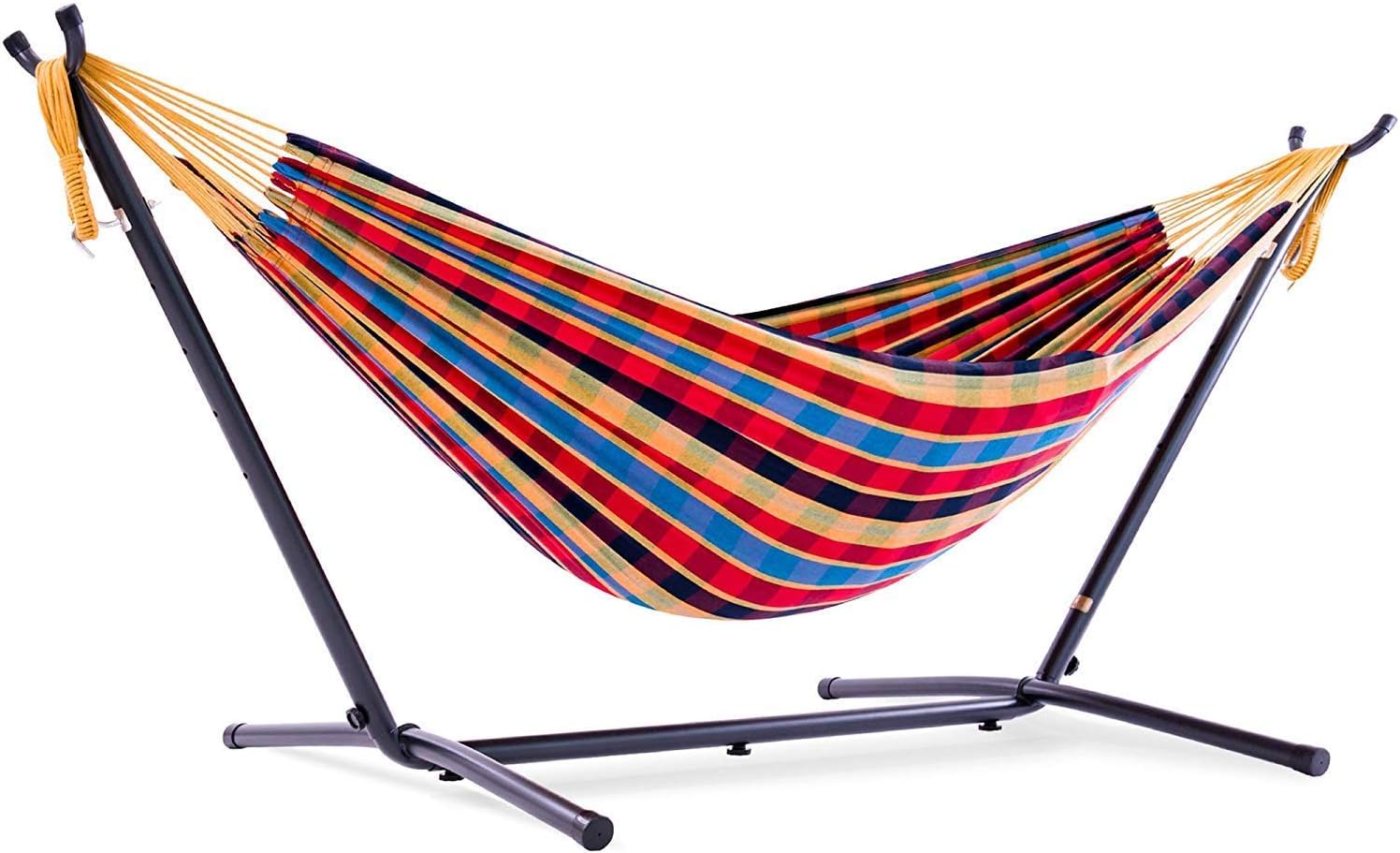 Double Cotton Hammock with Space Saving Steel Stand, Tropical (450 lb Capacity - Premium Carry Bag Included)