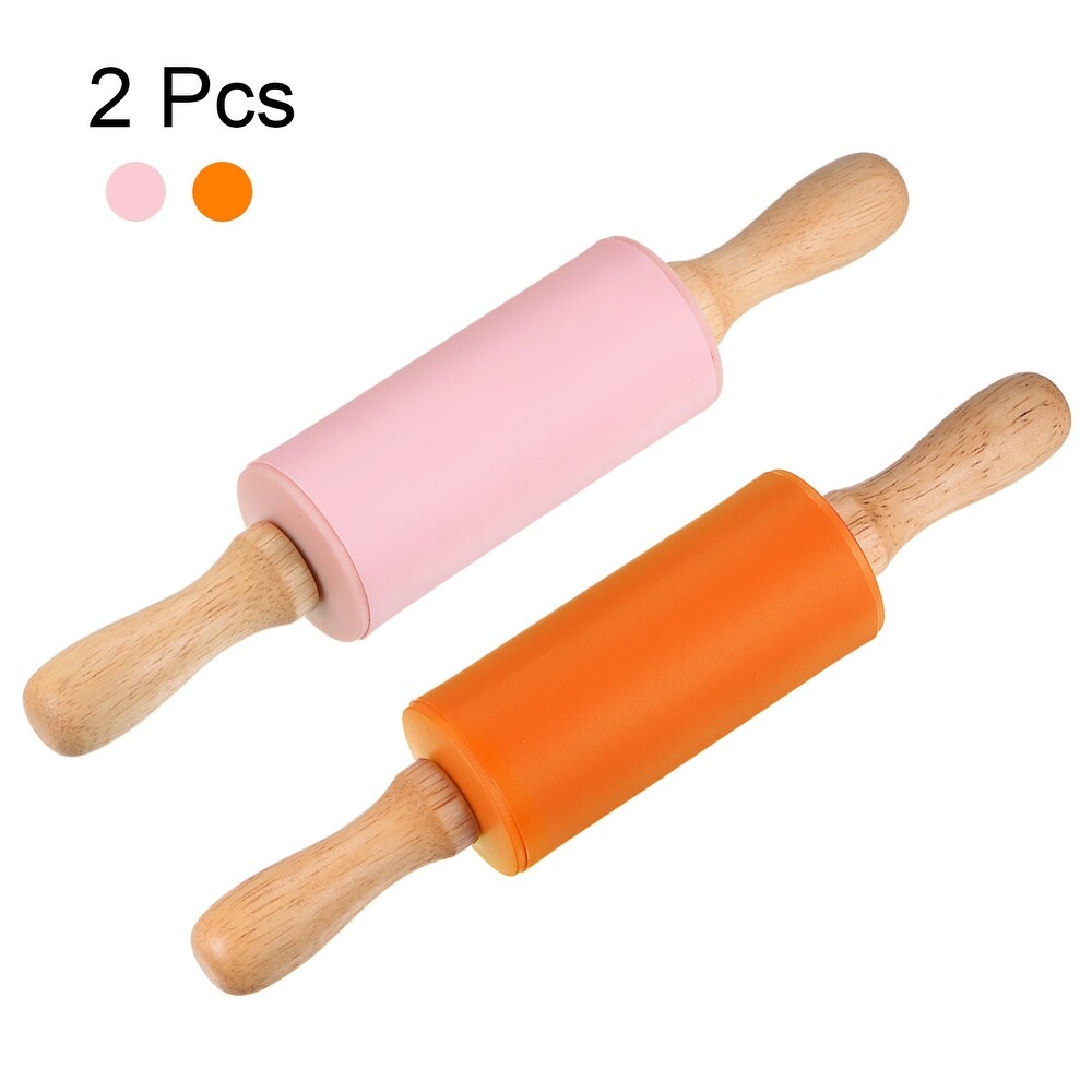 Silicone Rolling Pins for Baking Wood Handle 23.5cm x 4.2cm Orange   Pink   Orange   Pink