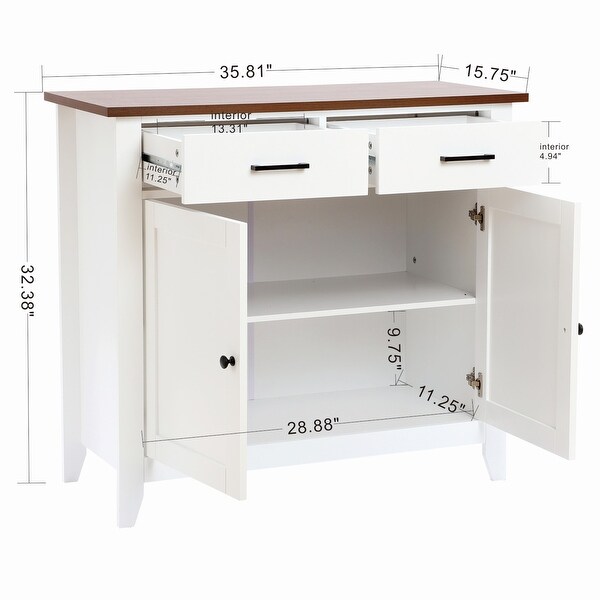 White Wood 2-Drawer 2-Door Sideboard Storage Cabinet - 32.83