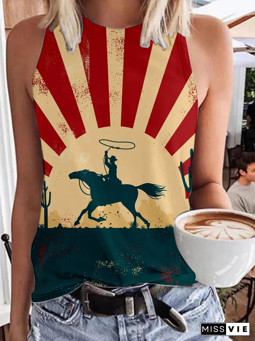 Women Vintage Western Print Camisole