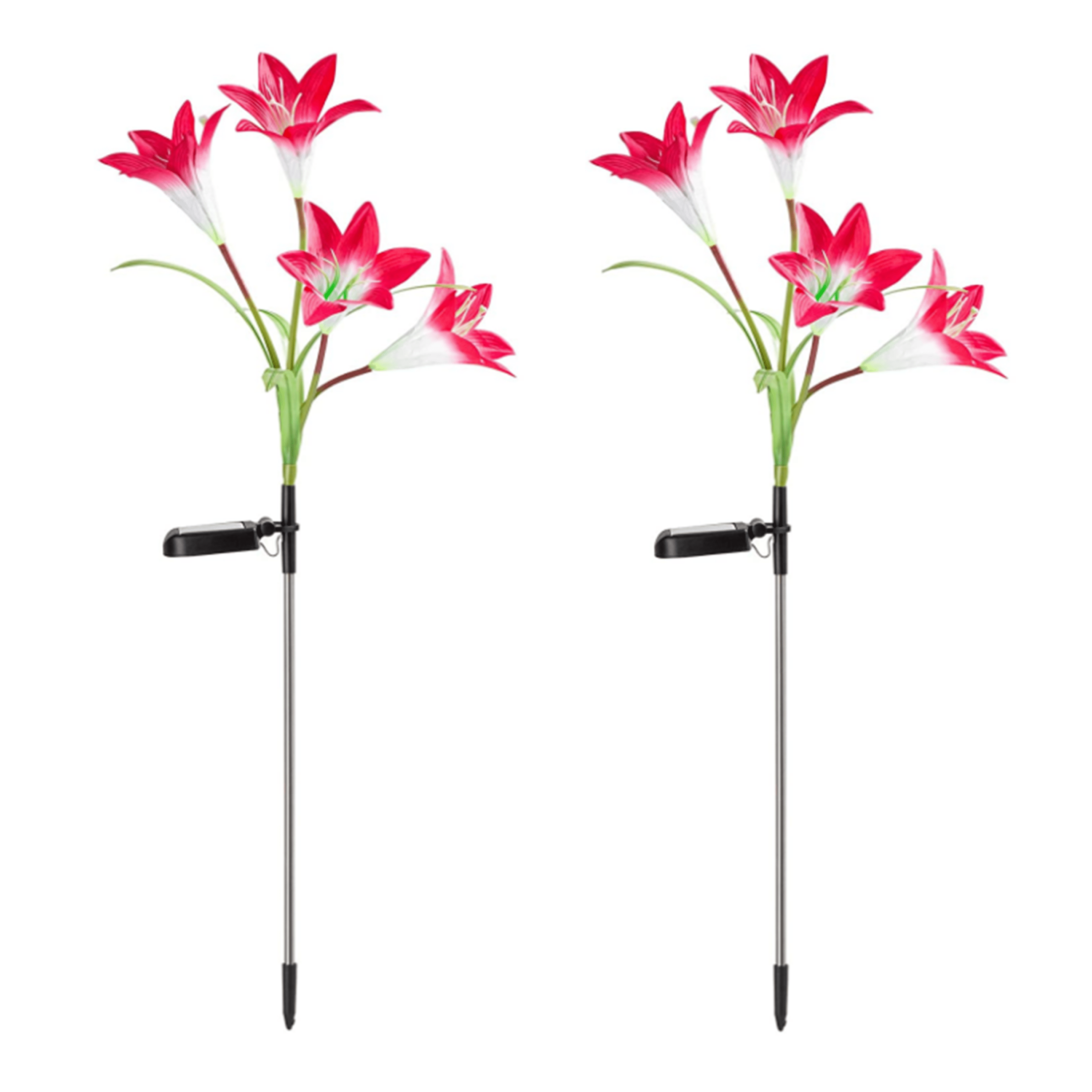 Outdoor solar garden lights - 2 lilies， multi-color changing LED solar lights for garden， patio， backyard (purple and pink)