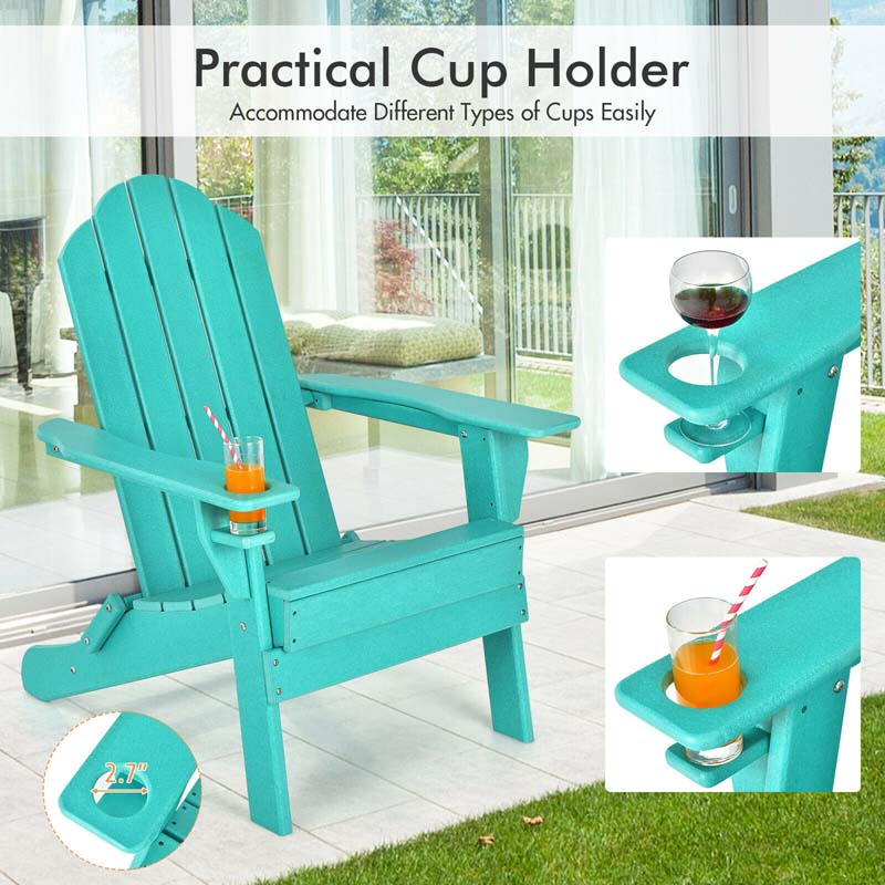 2-Pack Folding Adirondack Chairs with Built-in Cup Holder, PE Weather Resistant Outdoor Patio Folding Chairs