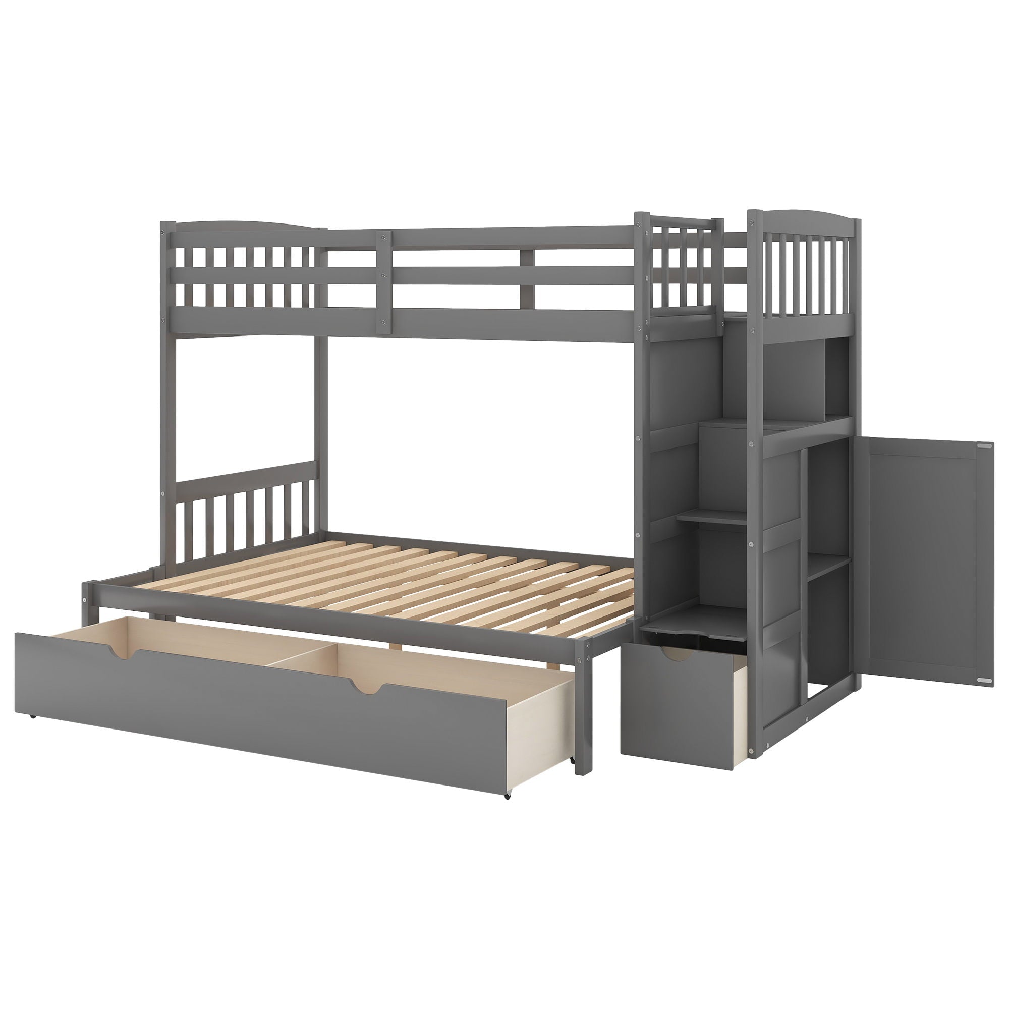 Euroco Twin over Twin/Full Bunk Bed for Kids Bedroom, Gray