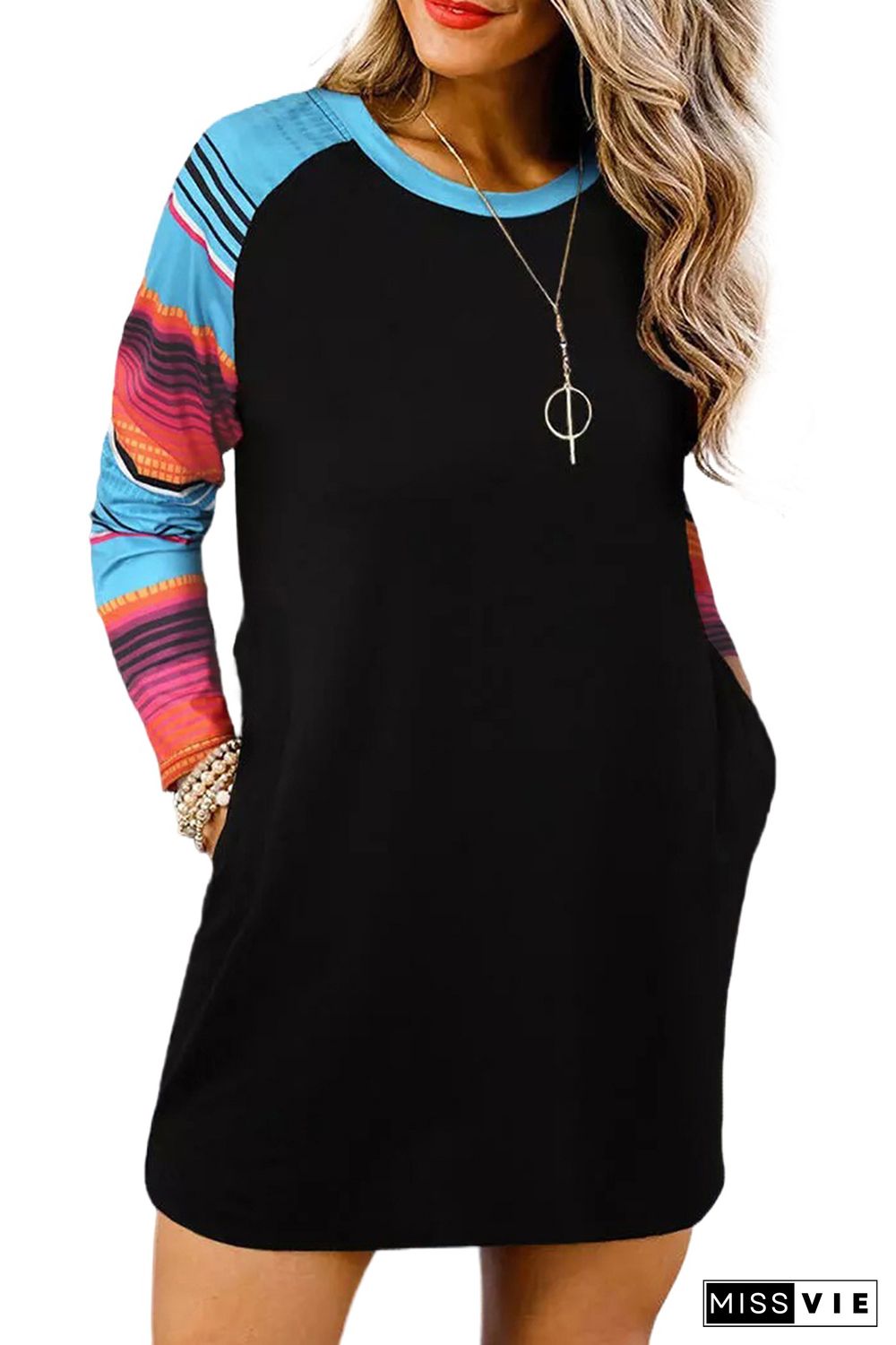 Striped Raglan Long Sleeve Shift Mini Dress