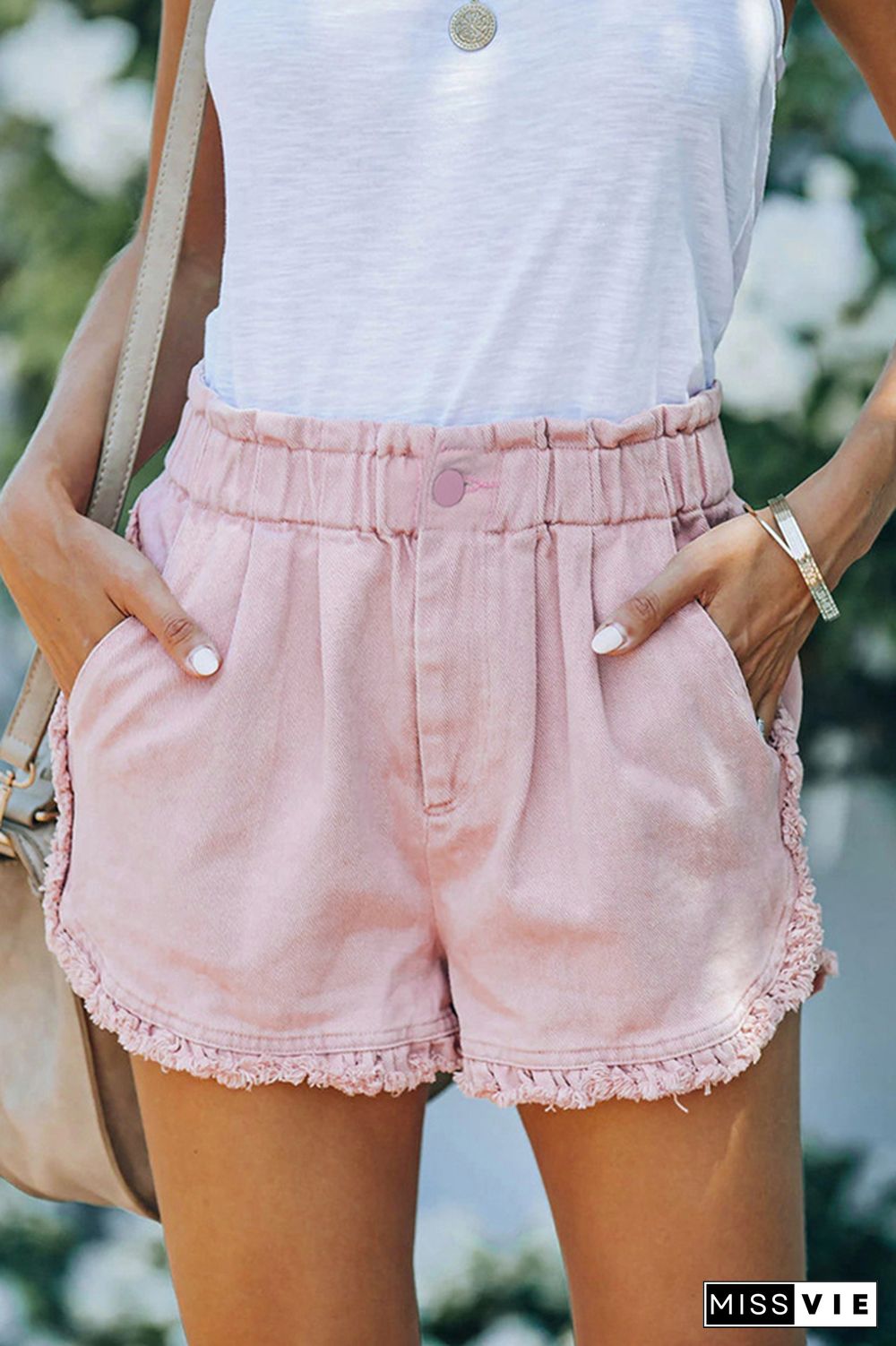 Elastic Waist Ruffle Short Jeans Wholesale