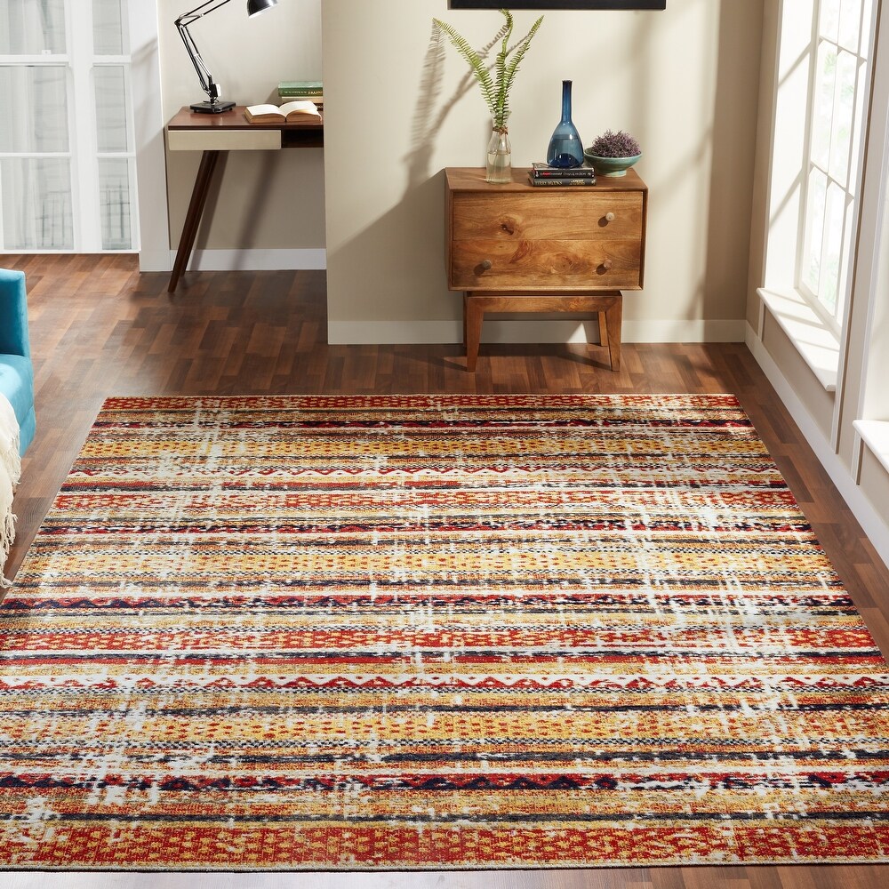 Porch   Den Pommel Distressed Red/Gold Striped Indoor/ Outdoor Area Rug