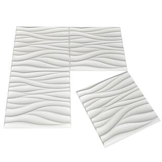 Art3dwallpanels 19.7 in. x 19.7 in. White PVC 3D Wall Panels Wave Wall Design (12-Pack) T100h46