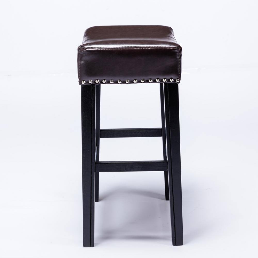 Counter Height 26 in. Brown PU Bar Stools for Kitchen Backless Stools Farmhouse Island Chairs Set of 2 B712-STOOL-BROW