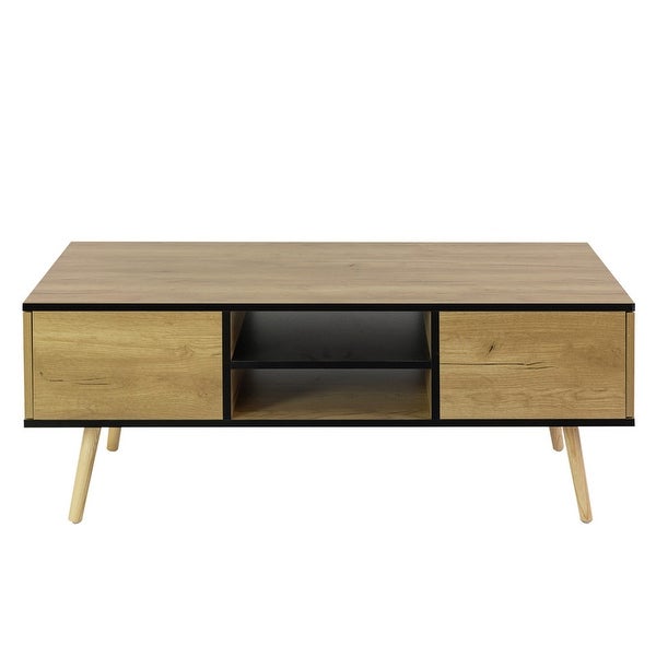 Modern Coffee Table with Drawers and Wooden Legs， Side Table Cocktain Table for Living Room