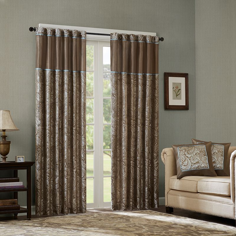 Madison Park 2-Pack Whitman Light Filtering Faux Silk Jacquard Rod Pocket Window Curtains