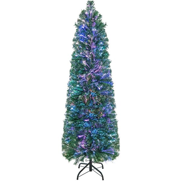 Costway 5/6/7/8 FT PreLit Artificial Xmas Tree with Colorful Fiber