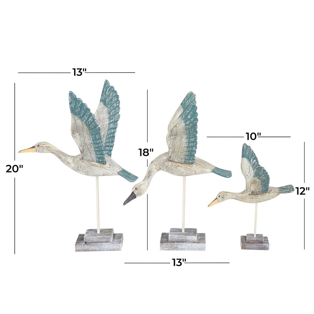 White Wood Handmade Bird Sculpture (Set of 3)   S/3 18\