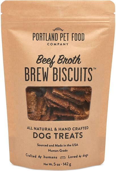 Portland Pet Food Company Beef Broth Brew Biscuits Dog Treats， 5-oz bag