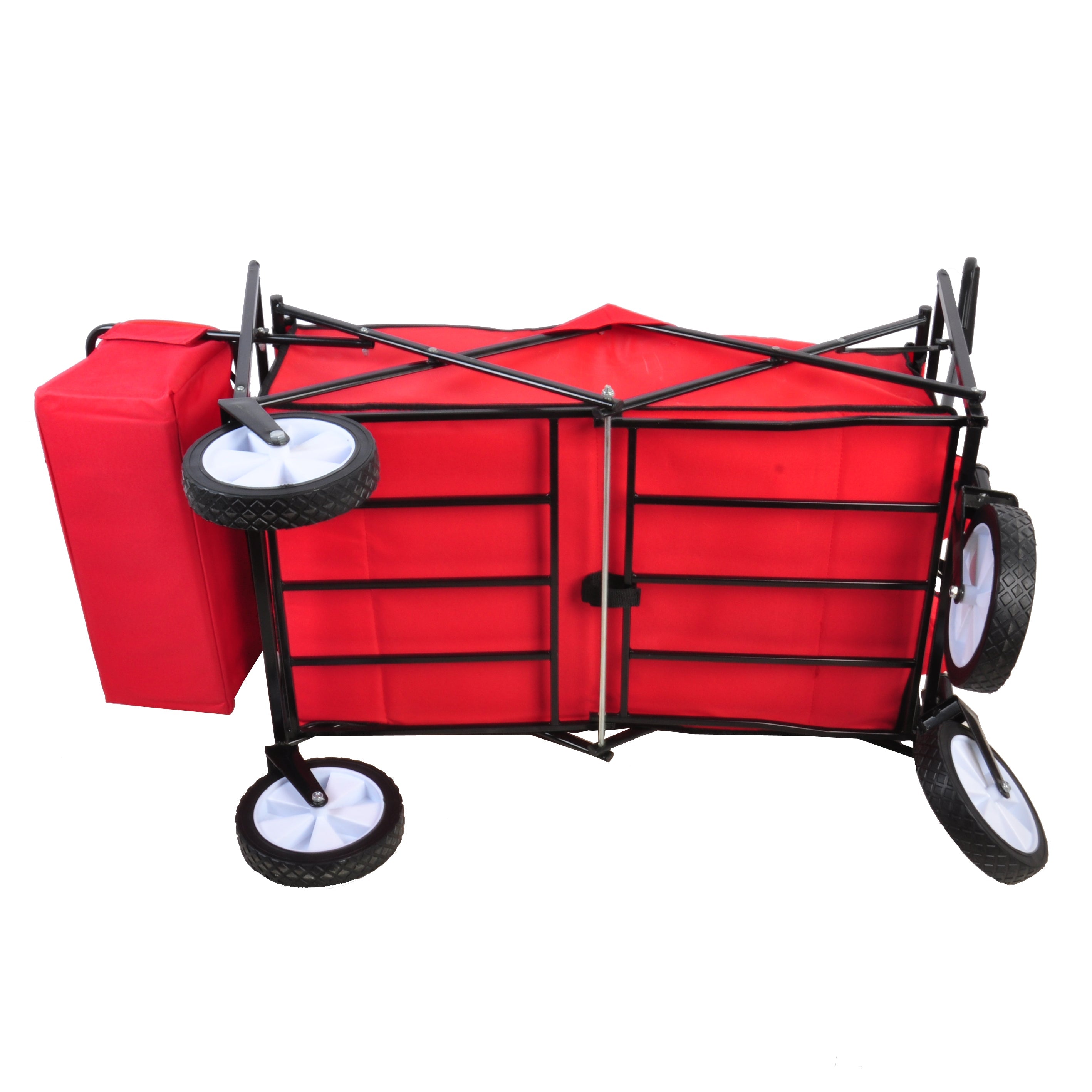 TOPCHANCES Collapsible Wagon Camping Garden Cart with Removable Canopy, Folding Wagon with Adjustable Push Handles for Shopping, Picnic, Beach, Camping, Sports (Red)