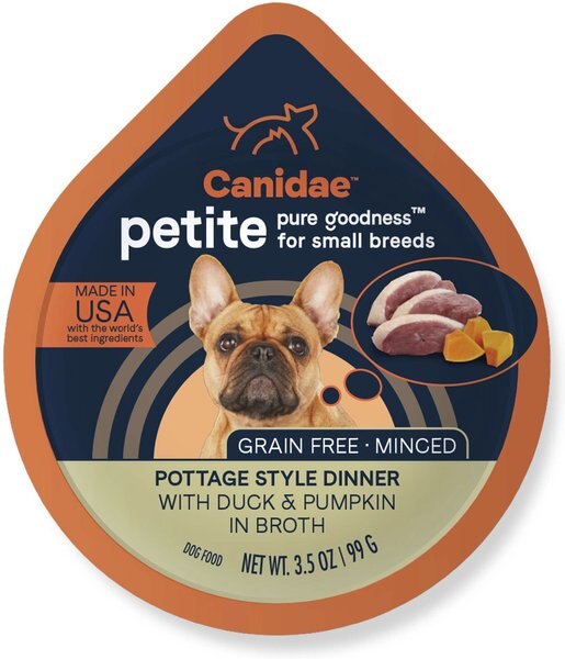 CANIDAE PURE Petite All Stages Small Breed Pottage Style Dinner with Duck and Pumpkin Breed Wet Dog Food Trays， 3.5-oz， case of 12