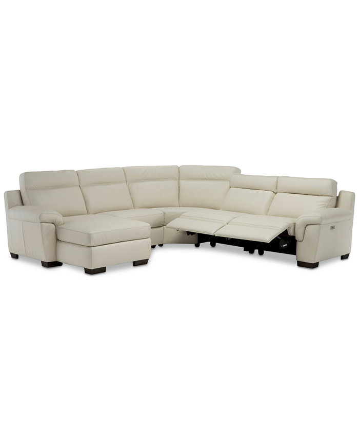 Furniture Julius II 5-Pc. Leather Chaise Sectional Sofa With 2 Power Recliners Power Headrests and USB Power Outlet