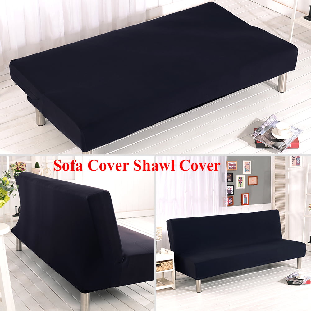 Elastic Futon Sofa Slipcover, Armless Sofa Bed Cover Furniture Protector Couch Cover for Pets Kids Children, Black