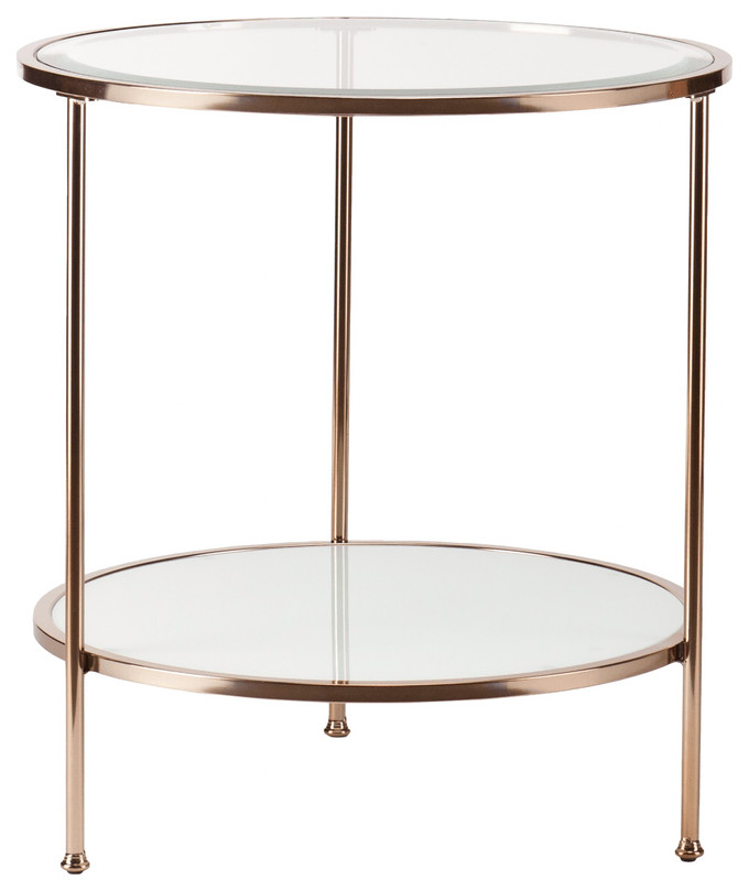 26 quotGold Glass And Iron Round End Table With Shelf   Contemporary   Side Tables And End Tables   by HomeRoots  Houzz