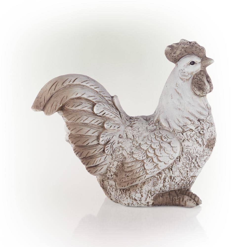 Alpine Corporation 14 in. H Indoor/Outdoor Sitting Rooster Decorative Garden Statue, White QWR1068